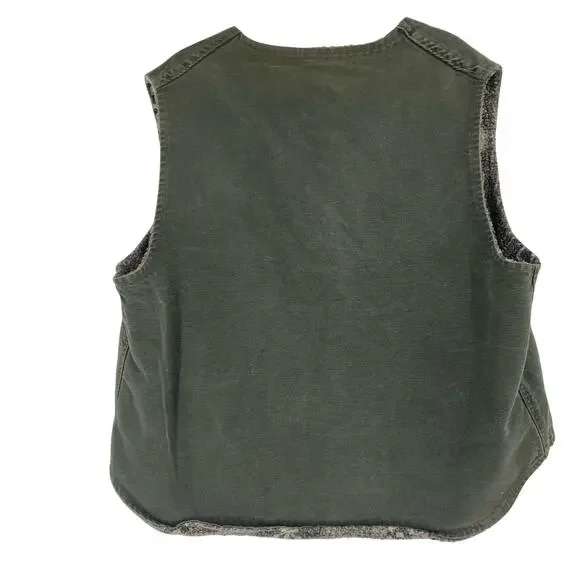 VTG Carhartt Wip Vest Canvas Green Sherpa Aztec Southwest USA Rare 90s Western